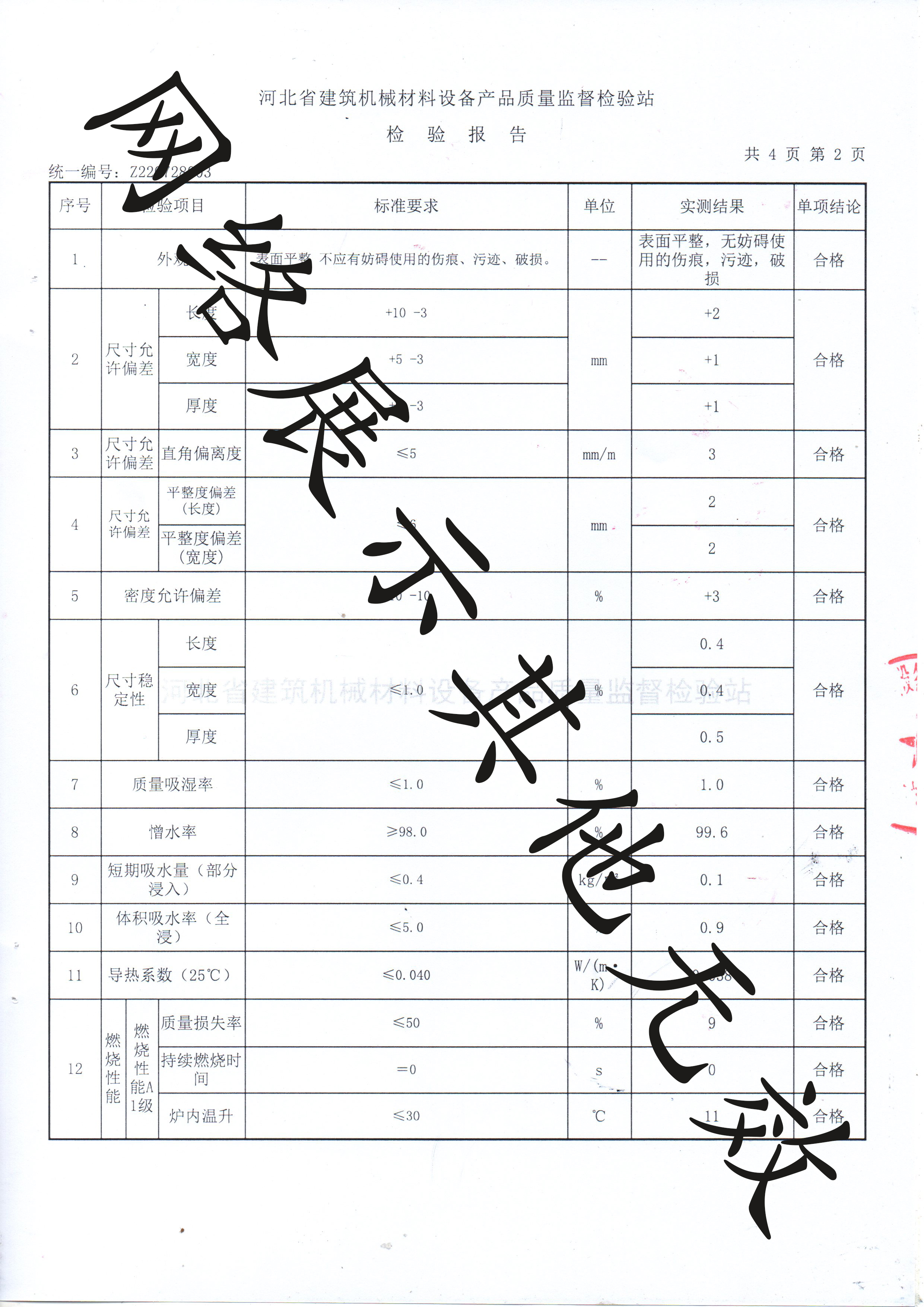 巖棉板檢測報告